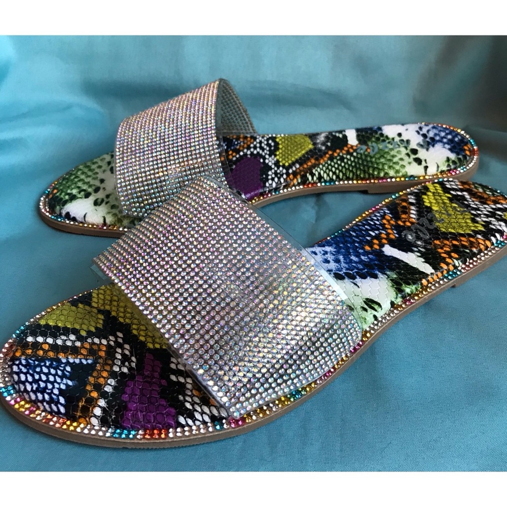 Rhinestone Embellished Flat Sandals